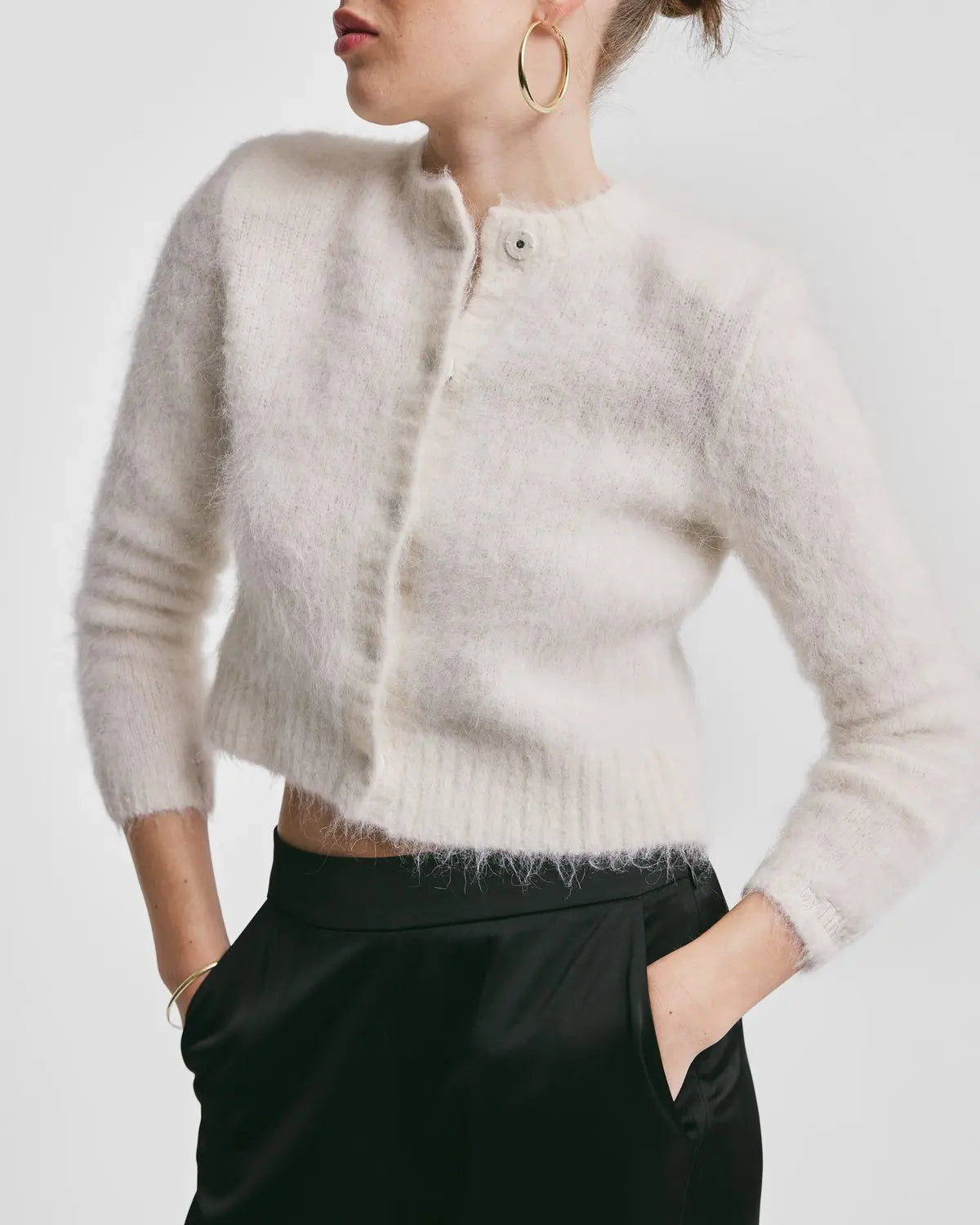 BY TIMO Hairy Knit Jacket, Offwhite