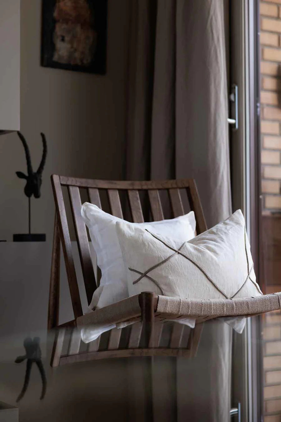 LAMA Putetrekk Gardone i lin med rolour, hvit med beige rolour 40x60 cm