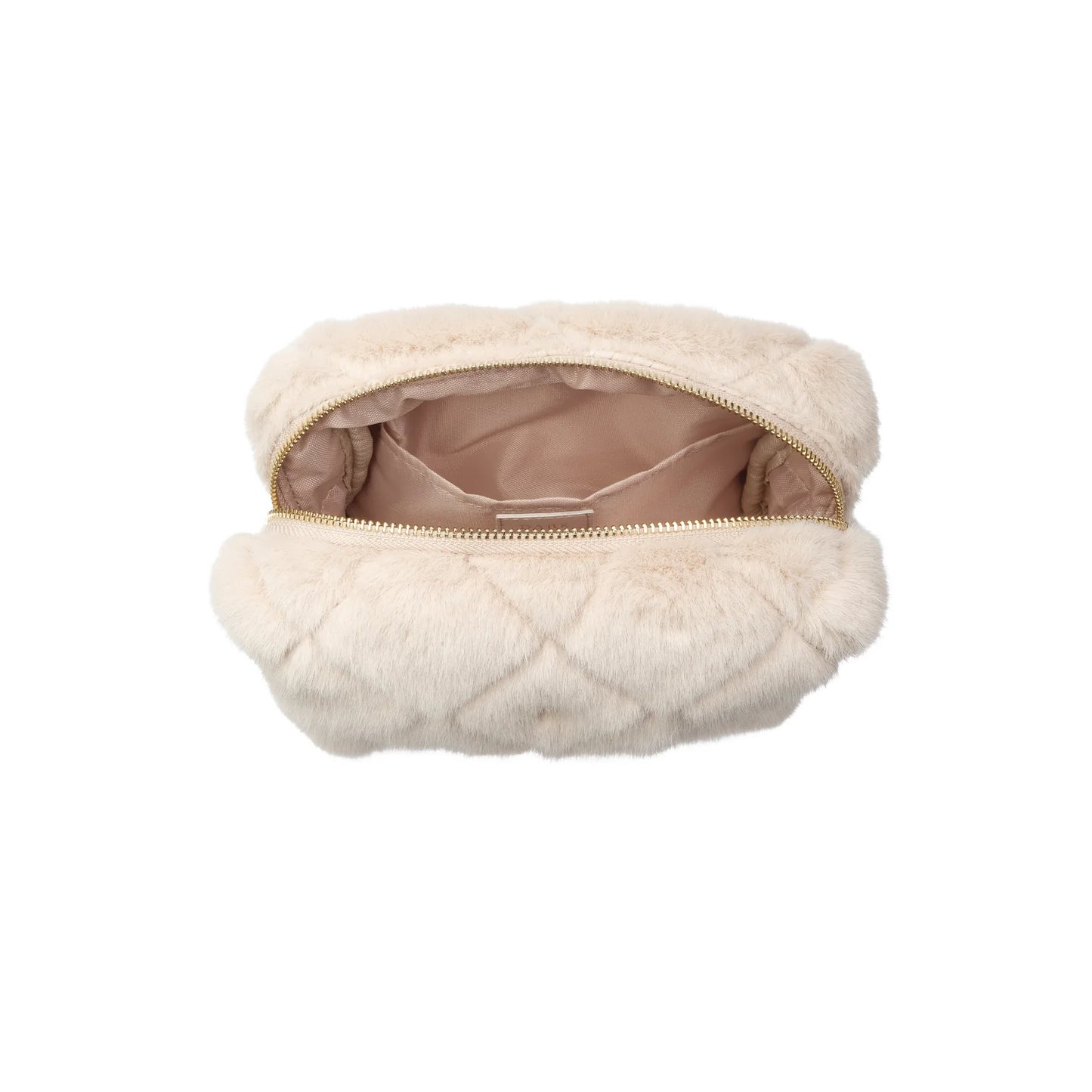 DARK Faux Fur Quiltes Make-up Pouch Small, Sand