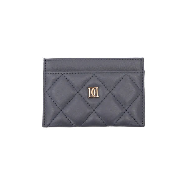 Leather Quilted Card Holder - Steel Blue