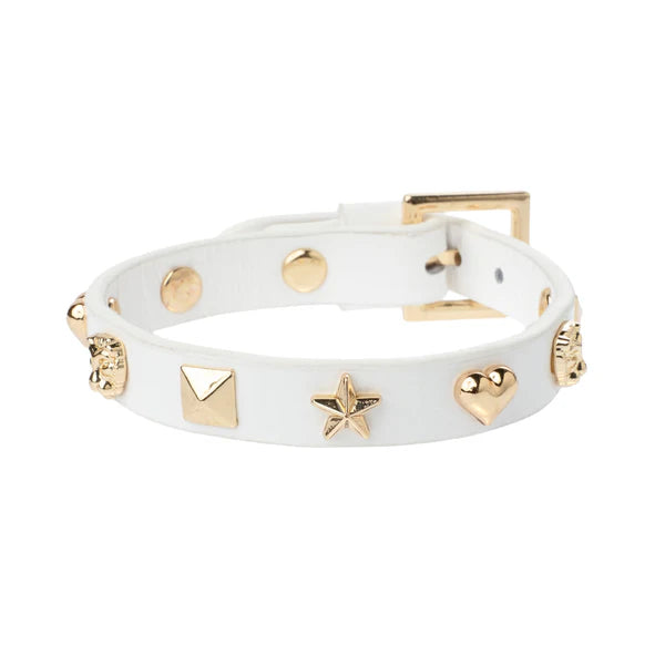 DARK Leather Sign Stud Bracelet, White