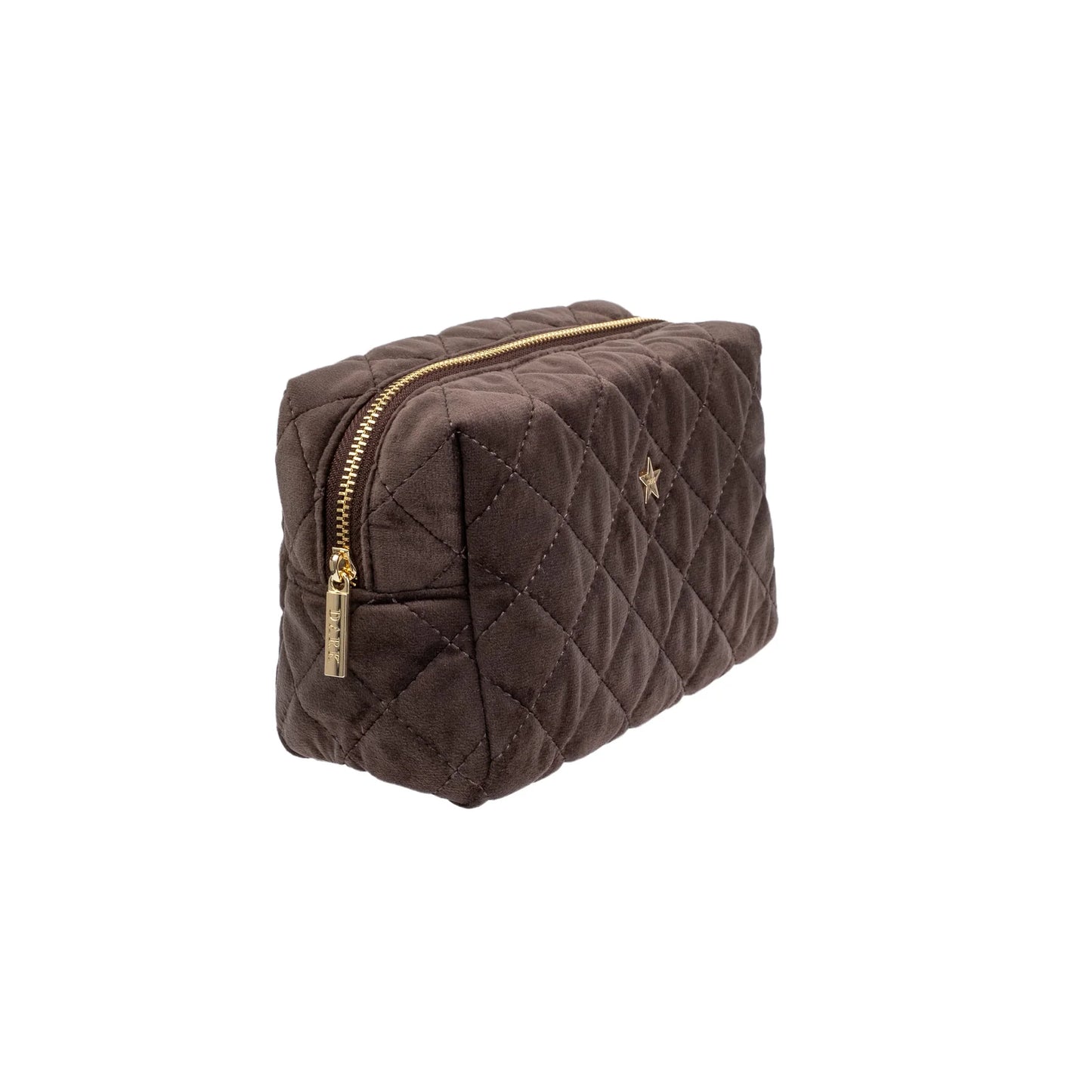 DARK Velvet Square Quilted Make-up Pouch Small, Chocolate brown
