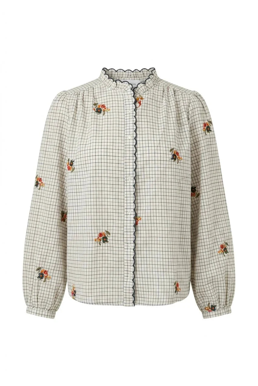 From Paris With Love, Checked Shirt w / Embroidery, Navy