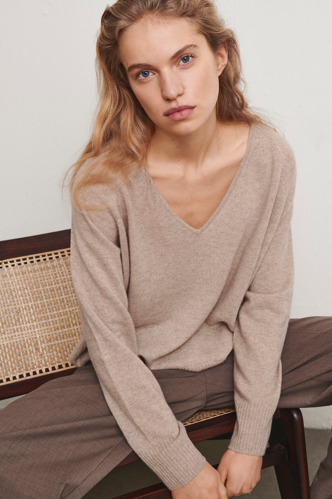 Lukka kasjmir v-neck pullover, beige melange