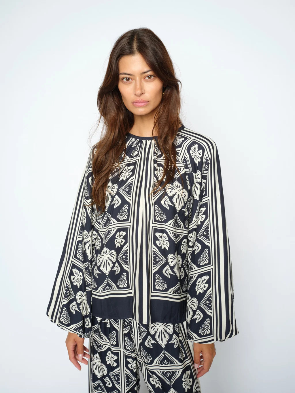 Mos Mosh Milkey Linocut Bluse, Salute Navy