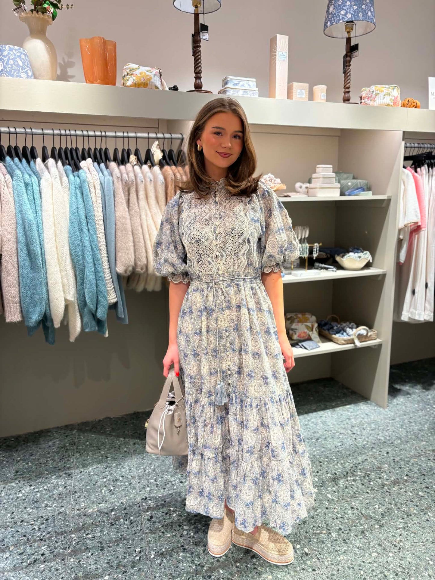BY TIMO Cotton slub, midi dress, blue paisley