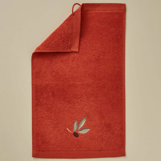 L’Oliveraie Embroidered Guest Towel – Terracotta: 30x50 cm