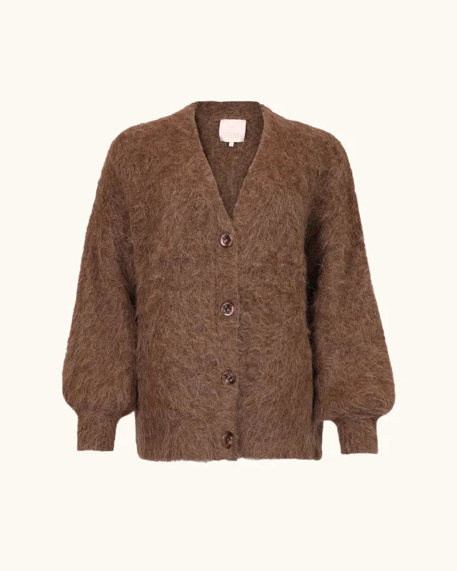 BY TIMO Hairy Knit V-Neck Jacket, Brown