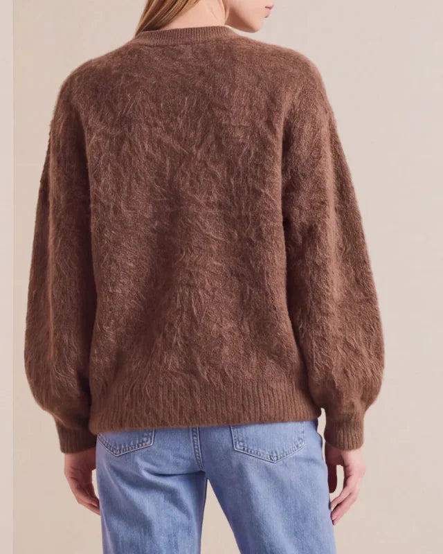 BY TIMO Hairy Knit V-Neck Jacket, Brown
