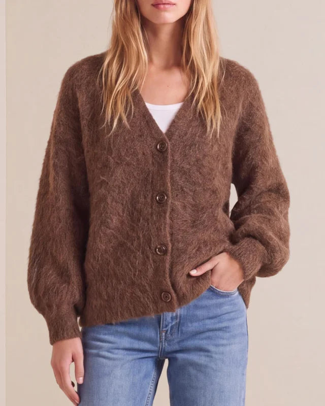BY TIMO Hairy Knit V-Neck Jacket, Brown