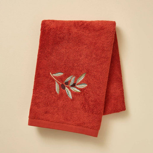Embroidered L’Oliveraie Bath Towel Terracotta: 70x140 cm