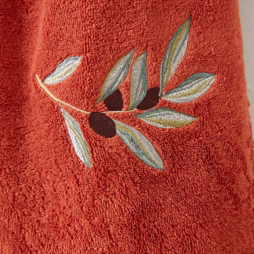 Embroidered Terry Towel – L’oliveraie Terracotta: 50x100 cm