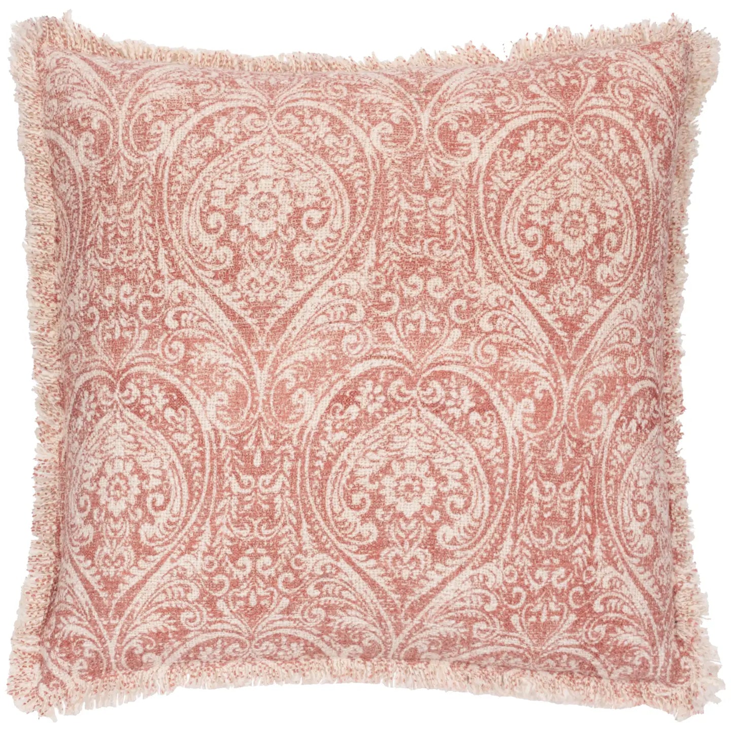 Durelle Damask Fringed Cushion Coral, 50x50