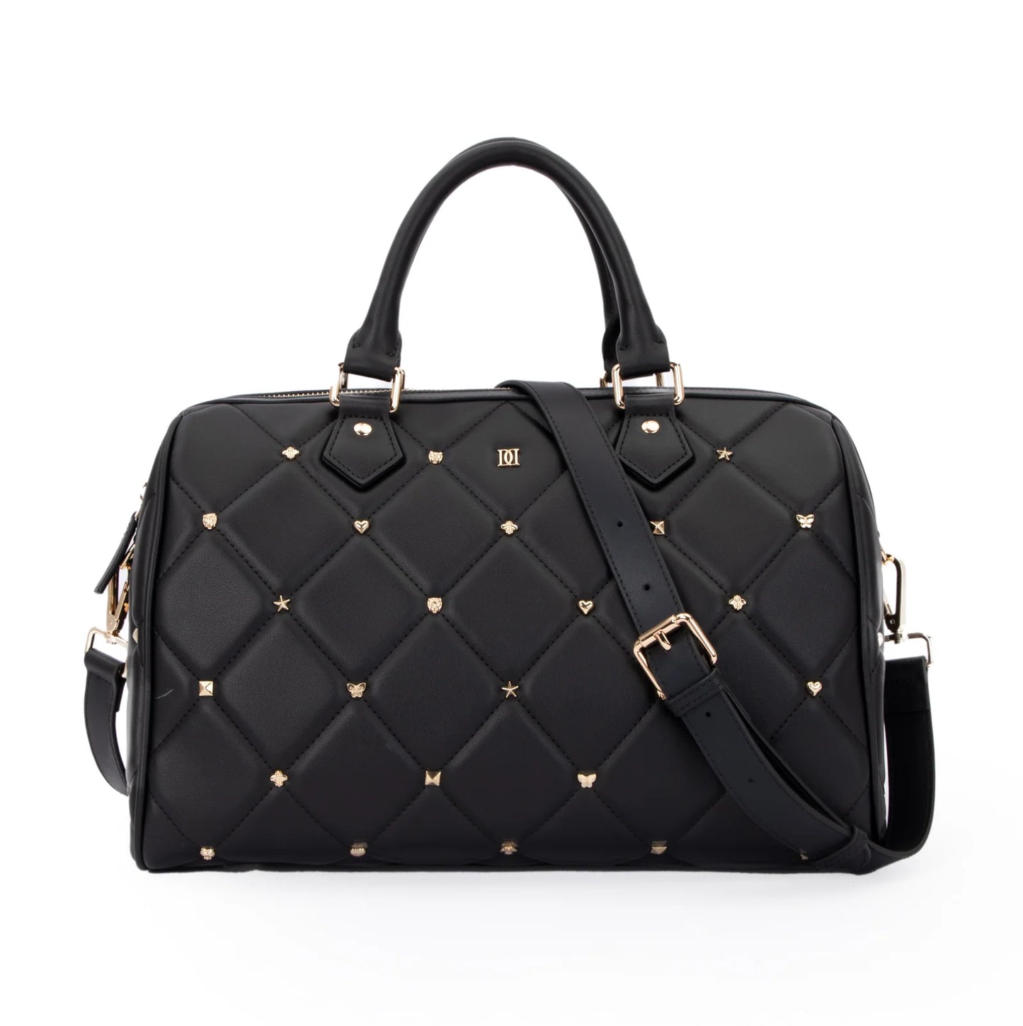 DARK Leather Quilted Bowler Bag Large w/Sign Stud