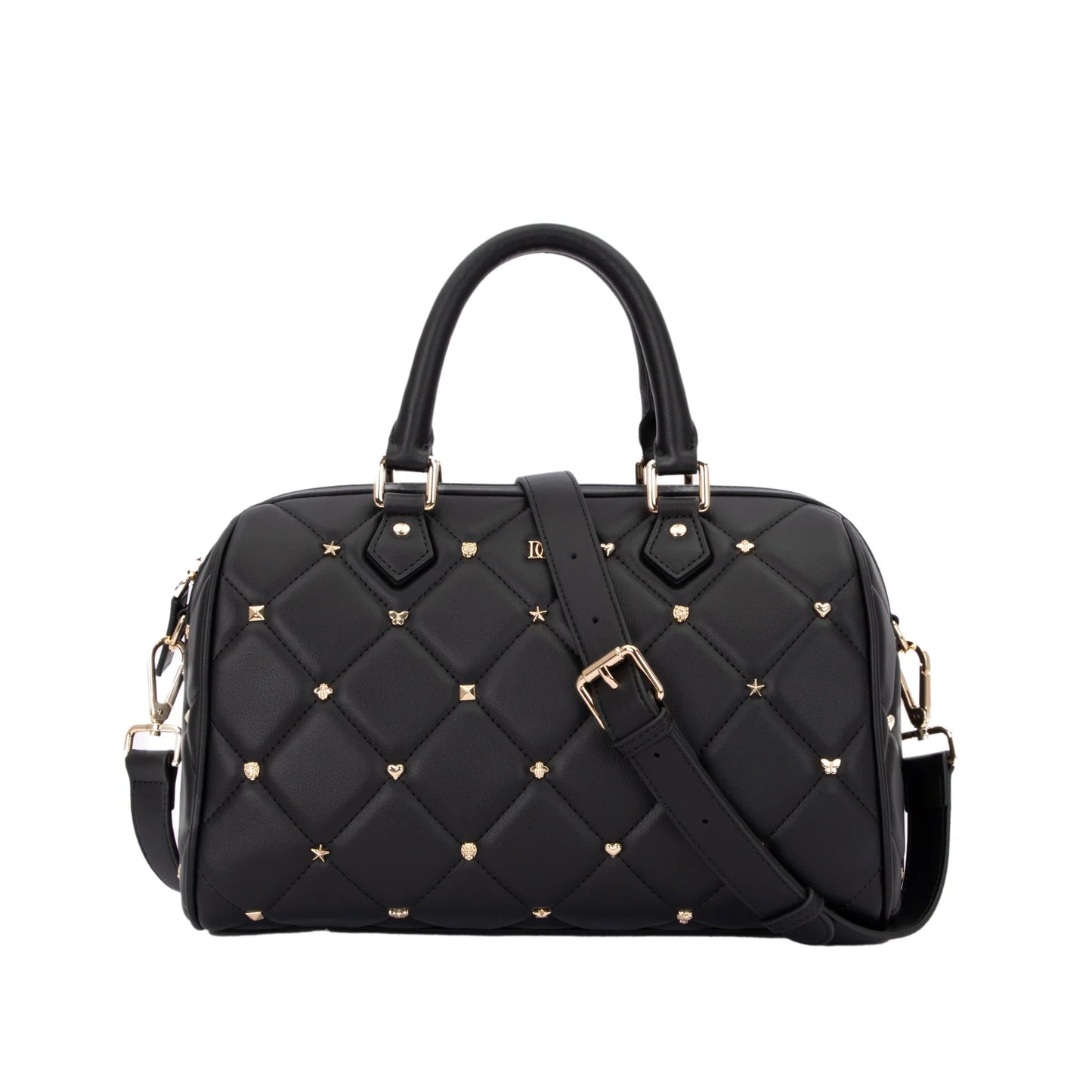 DARK Leather Quilted Bowler Bag Small w/Sign Stud (Kopi)