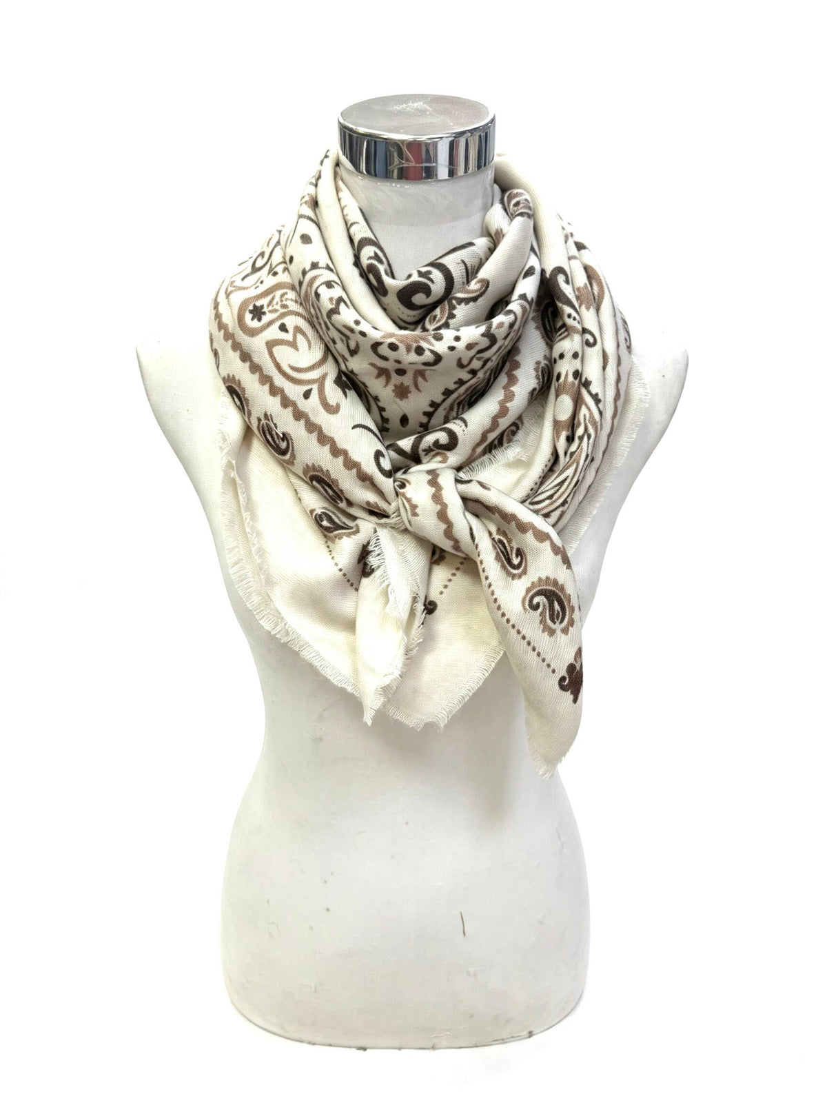 Stort bandanaskjerf i ullblanding – beige