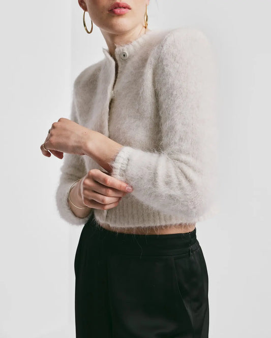 BY TIMO Hairy Knit Jacket, Offwhite