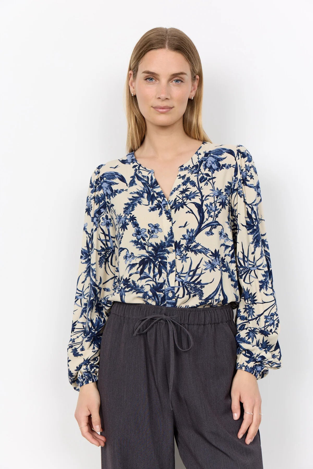 Soya Consept, SC-HALFA 1- AOP Shirt Dusty blue