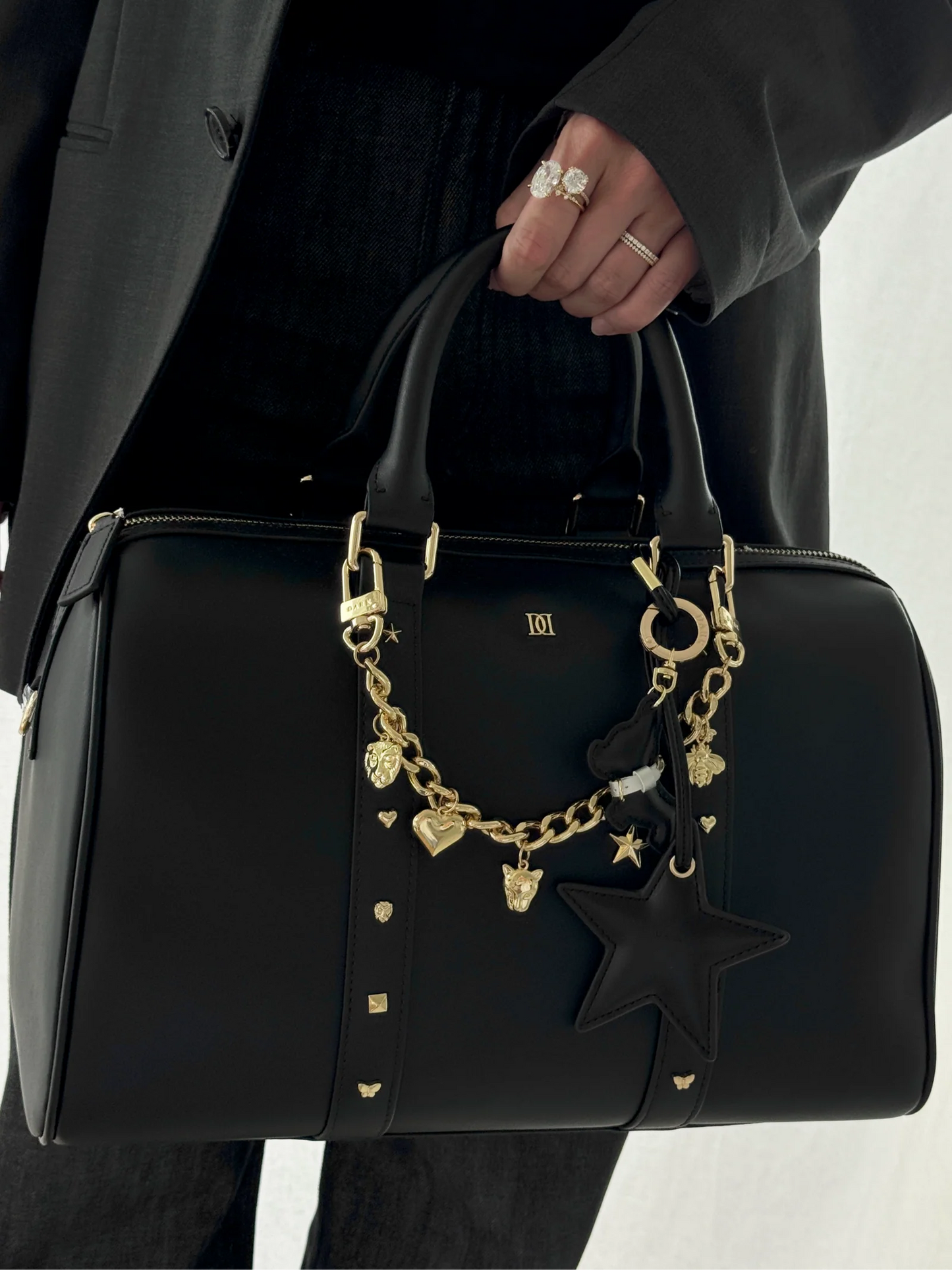 DARK Leather Bowler Bag Large w/Sign Stud