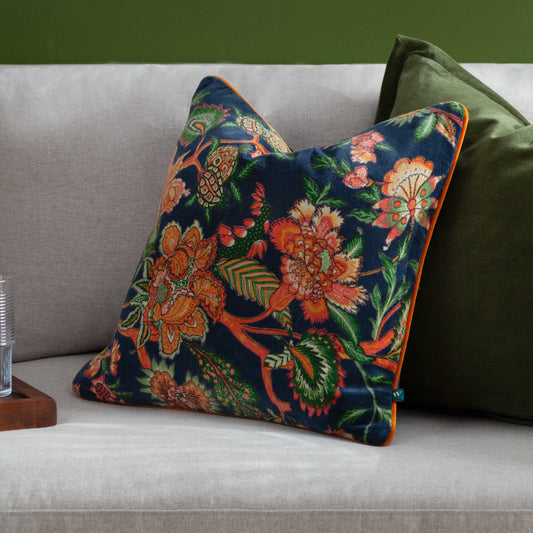 Georgia Printed Velvet Cushion Royal Blue: Royal Blue / Cover Only / 45 x 45cm