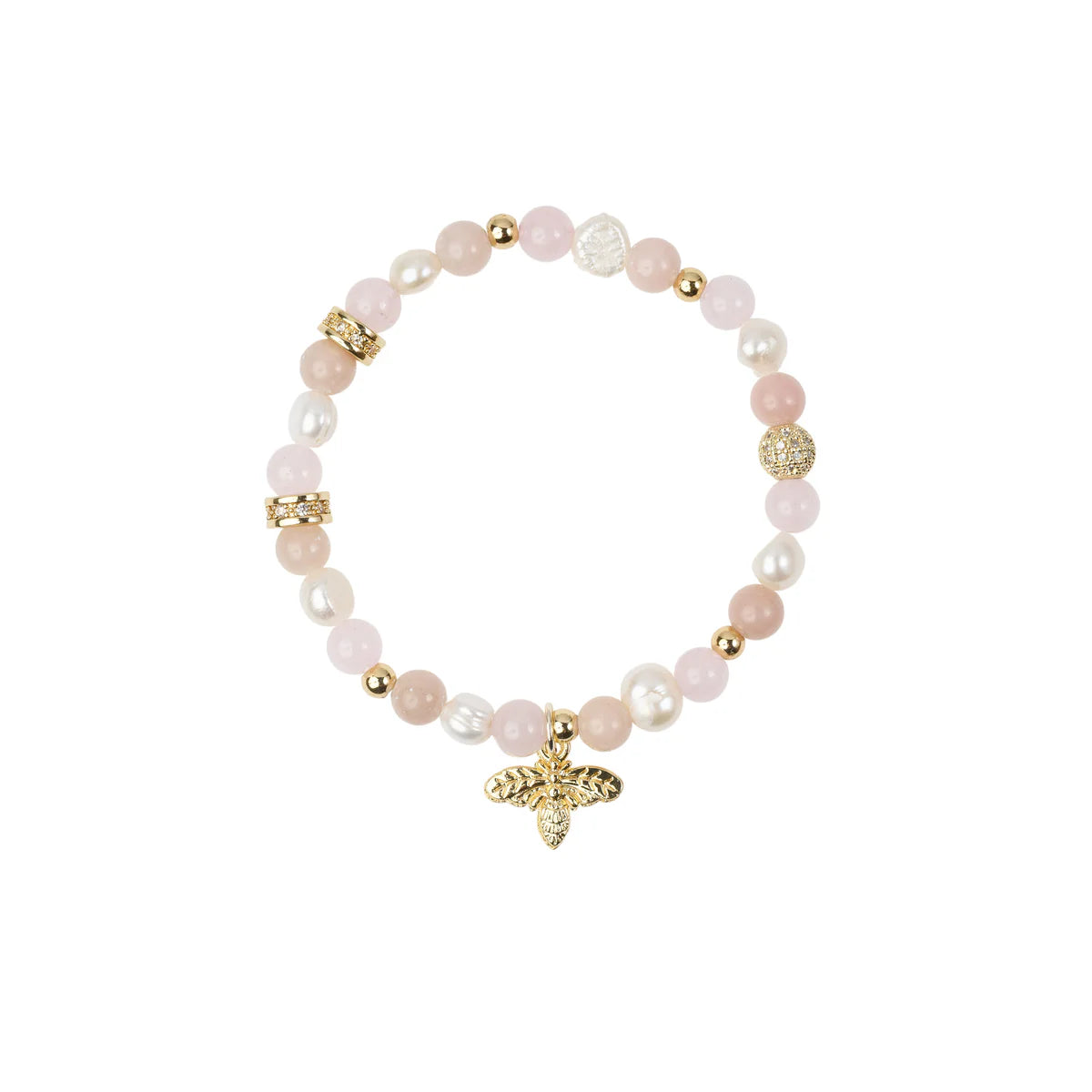 DARK Stone & Pearl Bead Bracelet with natural stones and gold beads