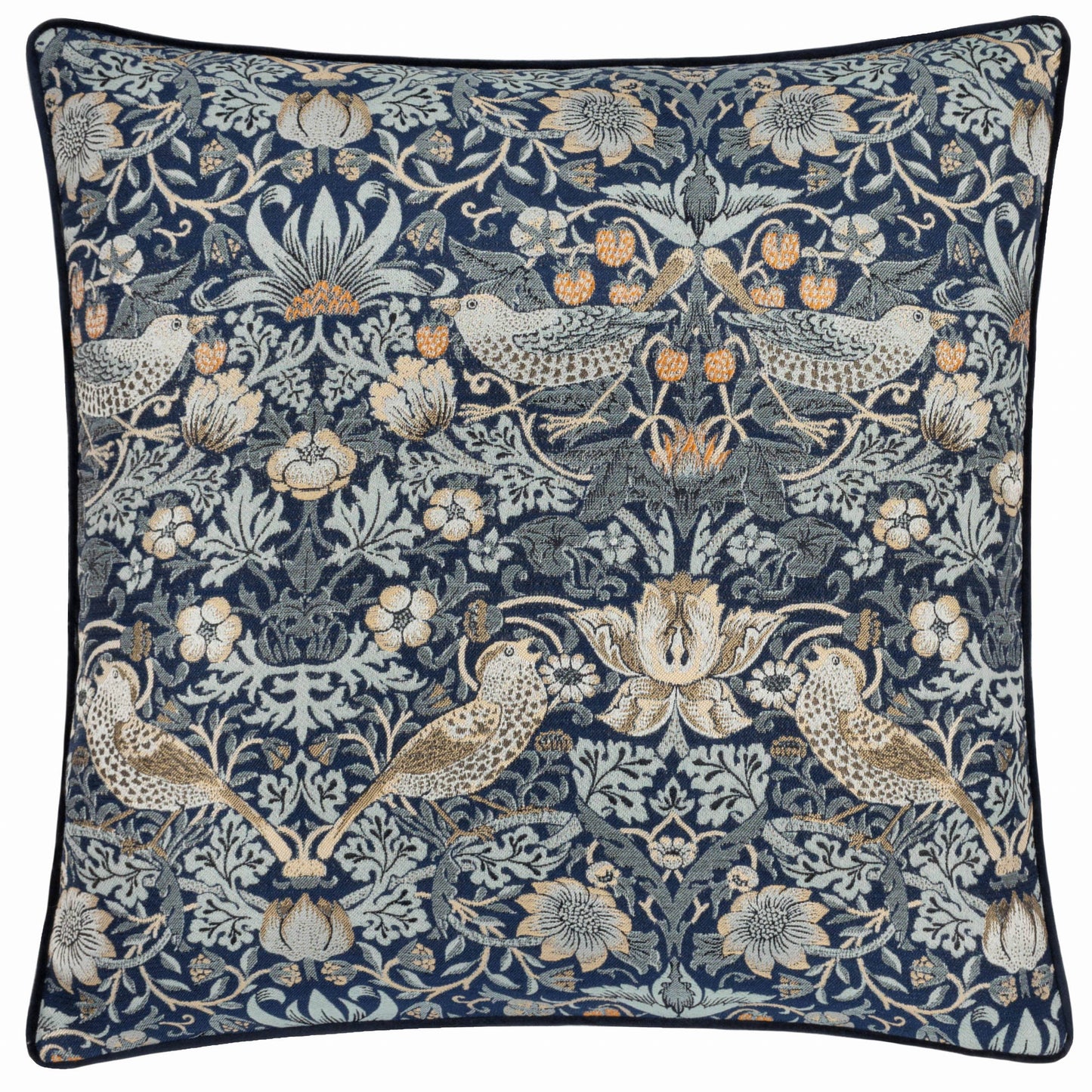 Strawberry Thief Piped Jacquard Cushion Indigo: Indigo / Cover Only / 55 x 55