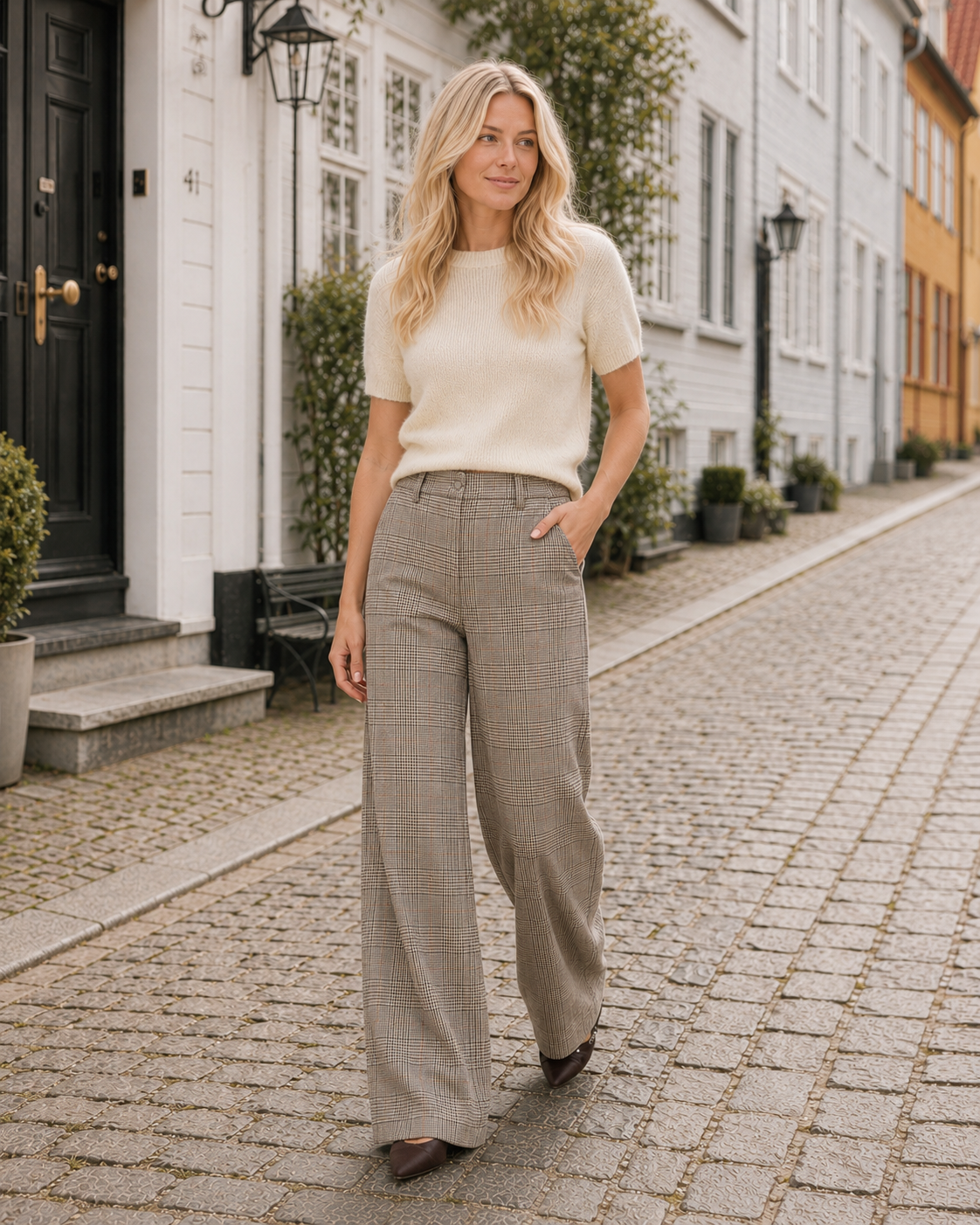 Cambio Alexis Wool Pants Glencheck Turtue/Brown
