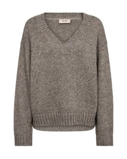 Mos Mosh Velma Glam V-Neck Knit, 871 Dark Grey Melange