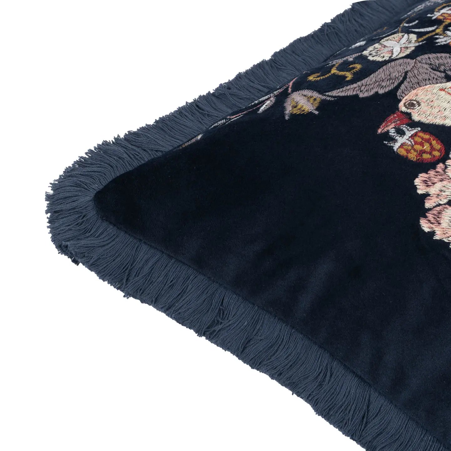 Strawberry Thief brodert fløyelsputetrekk i navy, 50x50