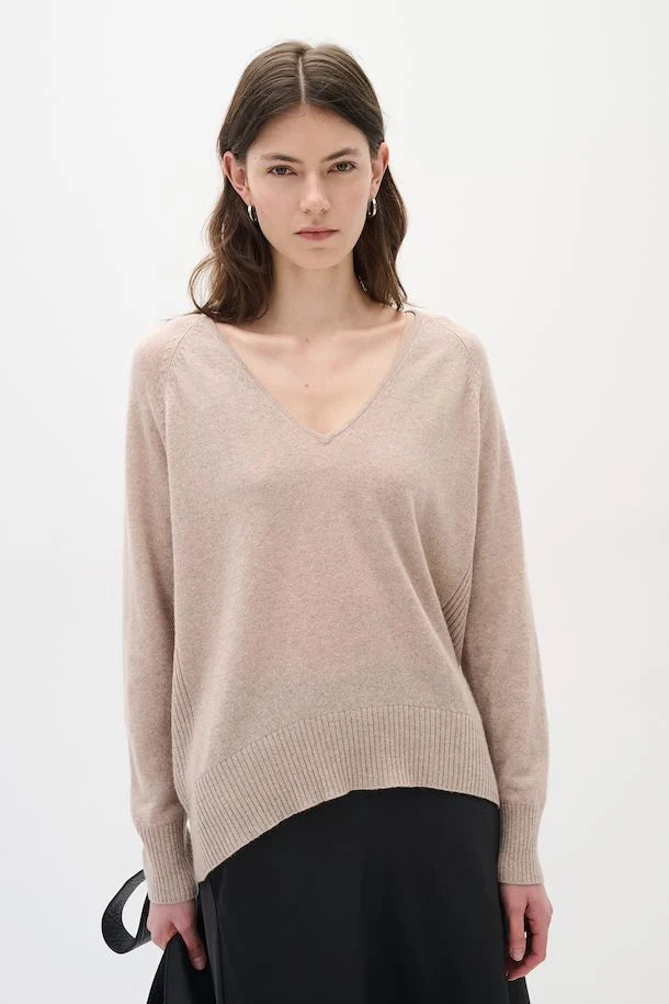 Lukka kasjmir v-neck pullover, beige melange