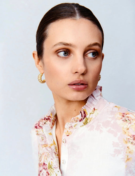 BY TIMO Linen Ruffle Blouse, rose amore