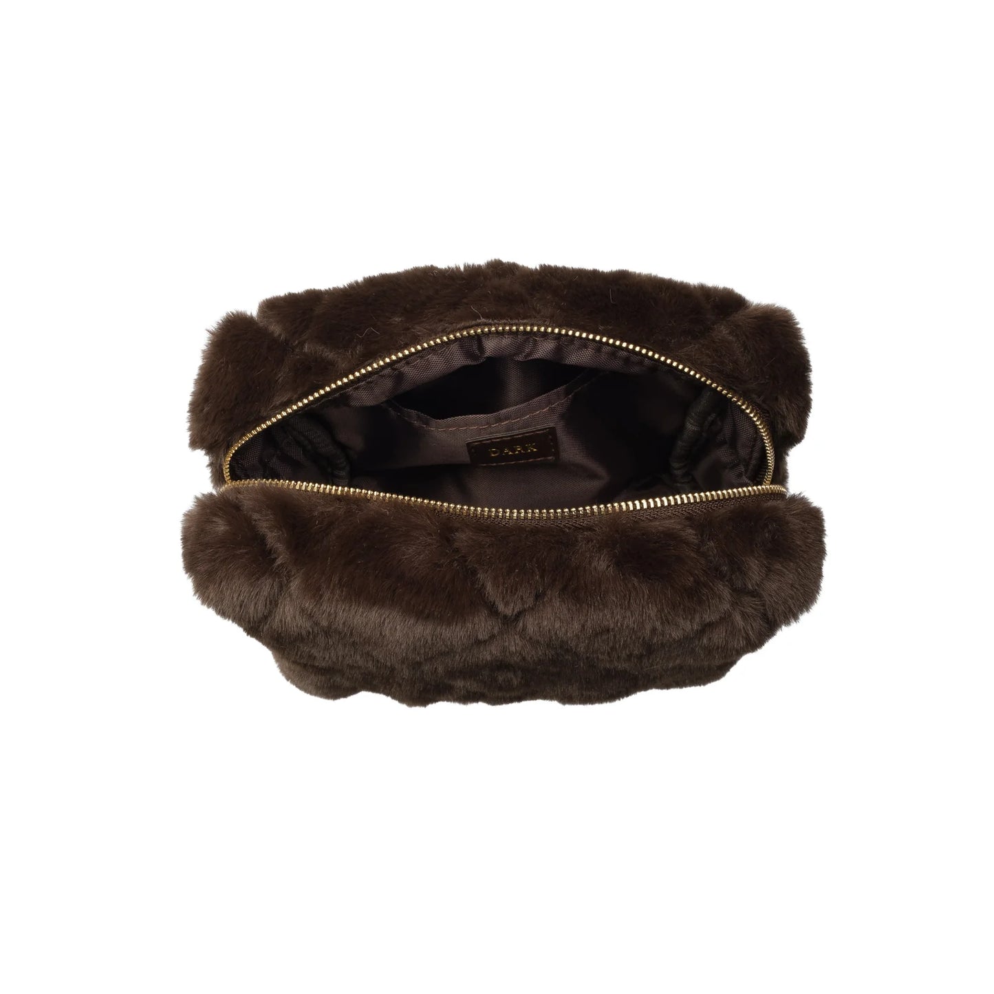 DARK Faux Fur Quiltes Make-up Pouch Small, Chocolate brown