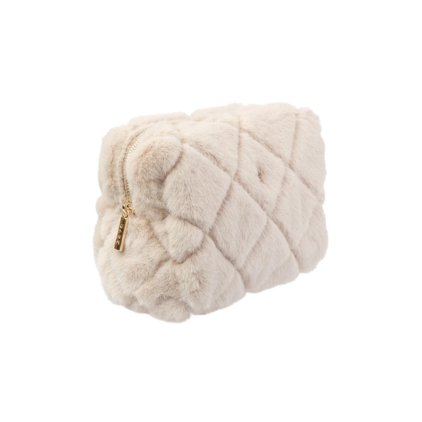 DARK Faux Fur Quiltes Make-up Pouch Small, Sand