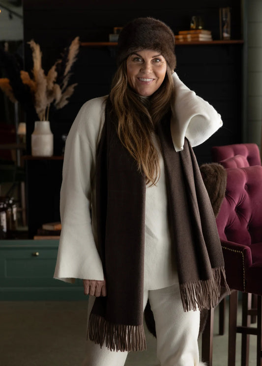 Noma ull/cashmere skjerf med frynser brun