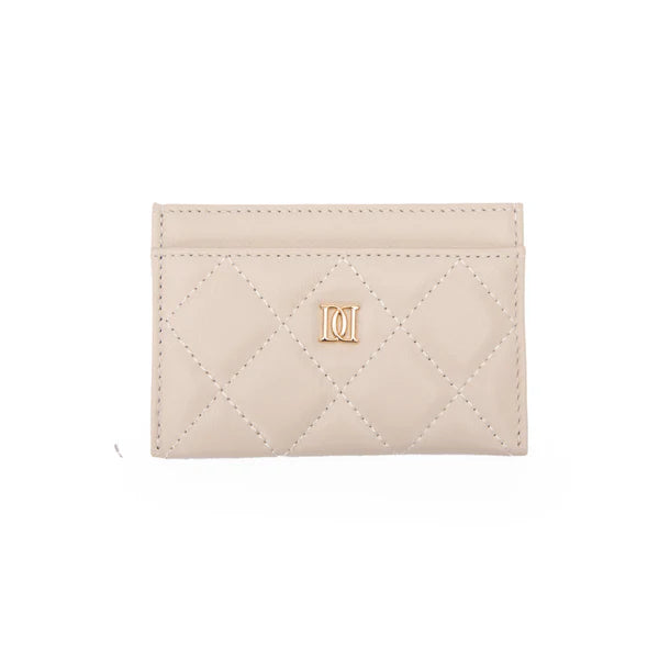 Leather Quilted Card Holder - Sand