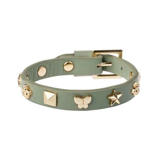 DARK Leather Sign Stud Bracelet, Milieu green