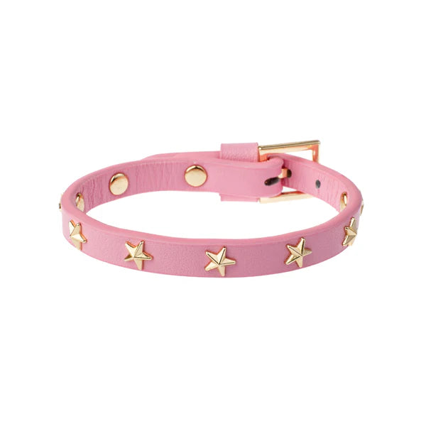 DARK Leather Star Stud Bracelet Mini, Bubblegum pink/gold