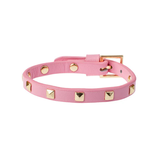 DARK Leather Stud Bracelet Mini, Bubblegum pink
