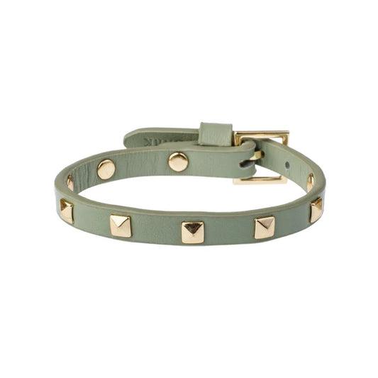 DARK Leather Stud Bracelet Mini, Milieu green