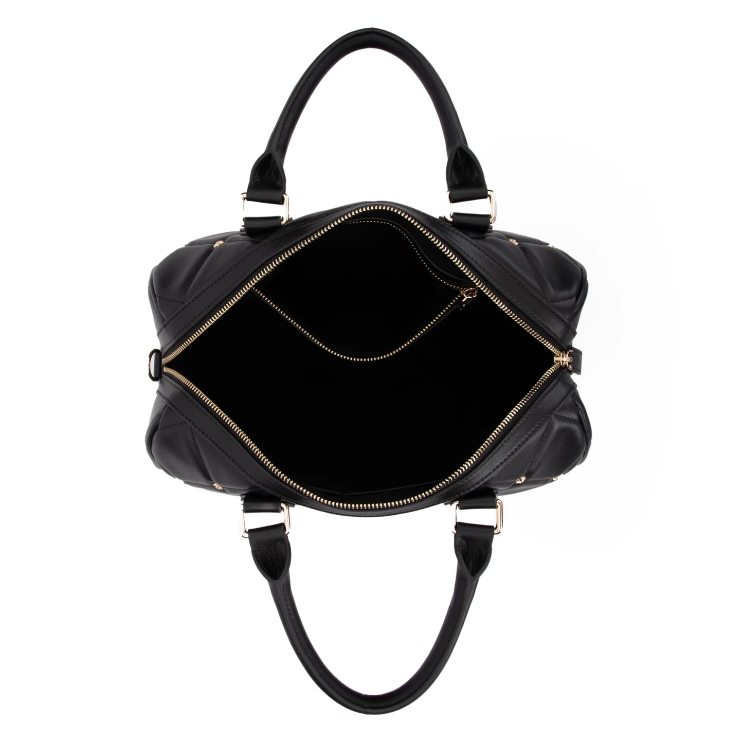 DARK Leather Quilted Bowler Bag Large w/Sign Stud