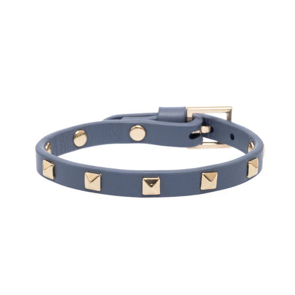 DARK Leather Stud Bracelet Mini, Steel blue
