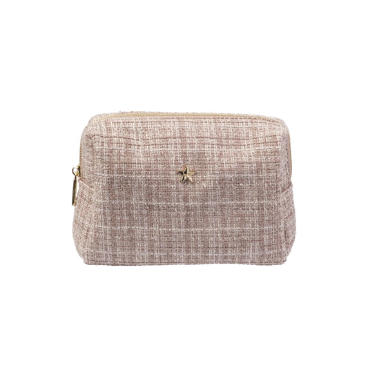 DARK Tweed Make-up Pouch Small, Warm taupe
