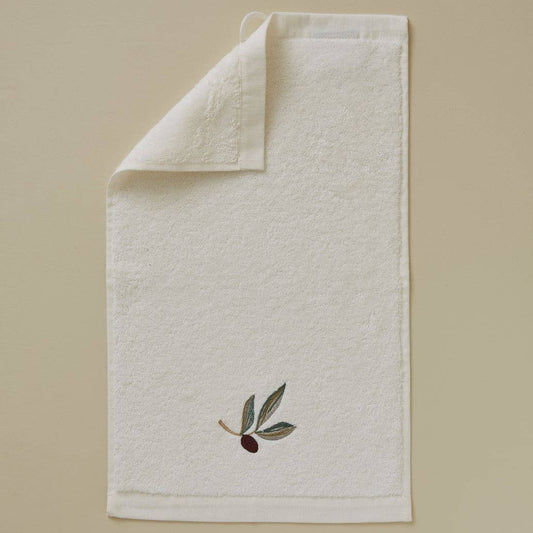 Embroidered Guest Towel – L’Oliveraie, Cream: 30x50 cm