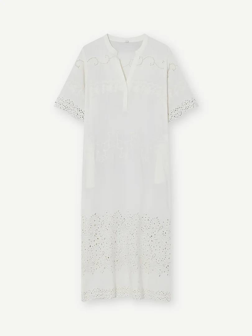 GUSTAV Costa midi+embroidery Kjole, Offwhite