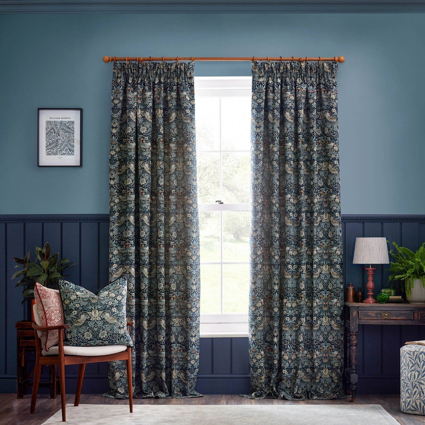 Strawberry Thief Piped Jacquard Cushion Indigo: Indigo / Cover Only / 55 x 55